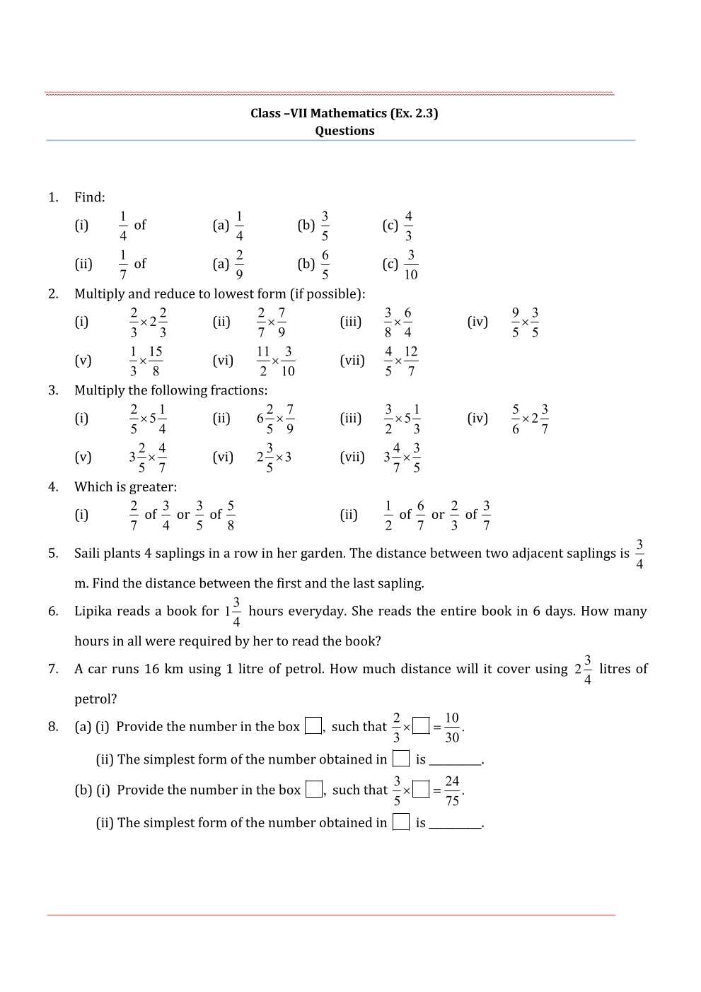 NCERT Solutions For Class 7 Maths Chapter 2 Fractions and Decimals