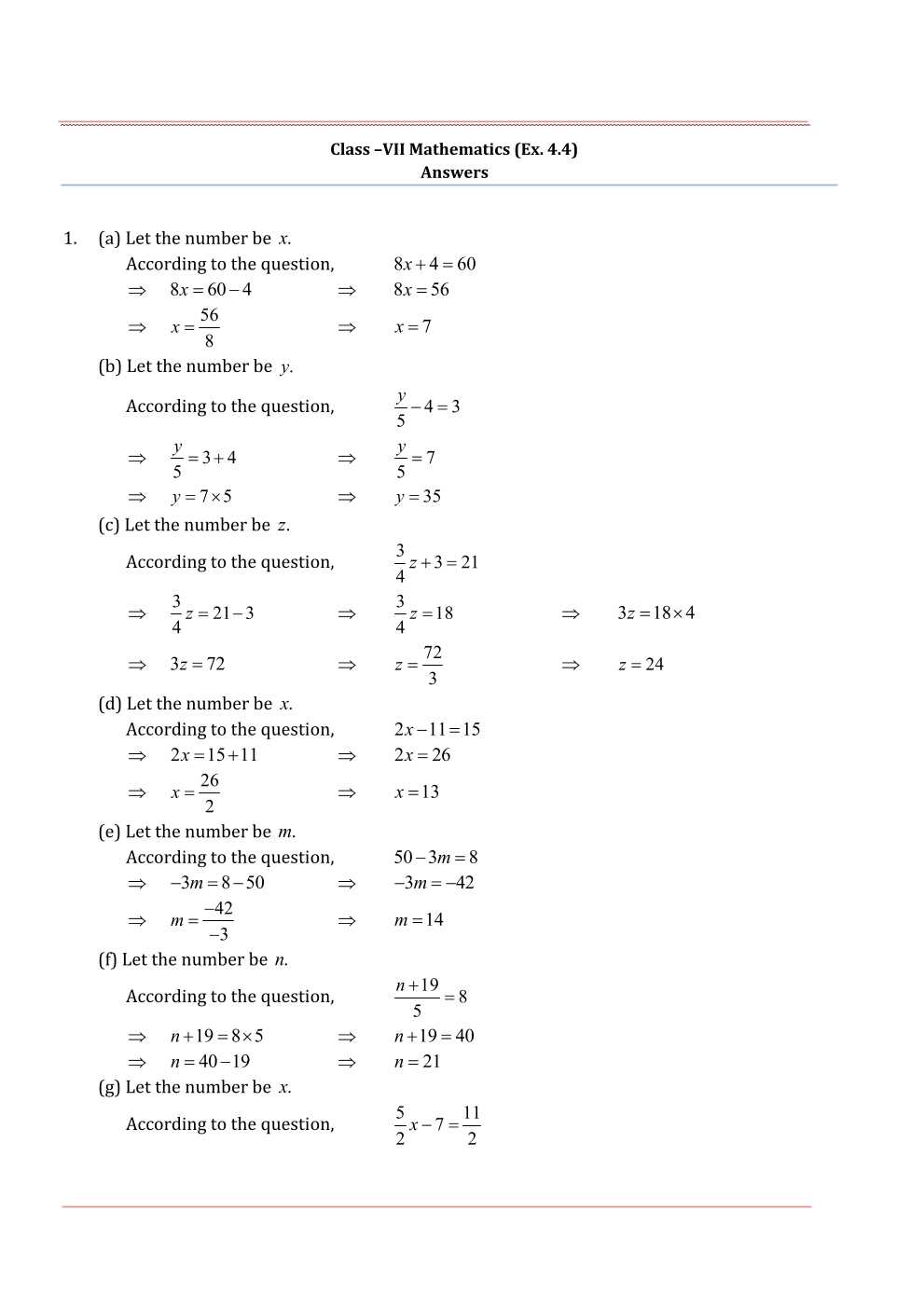 NCERT Solutions For Class 7 Maths Chapter 4 Simple Equations