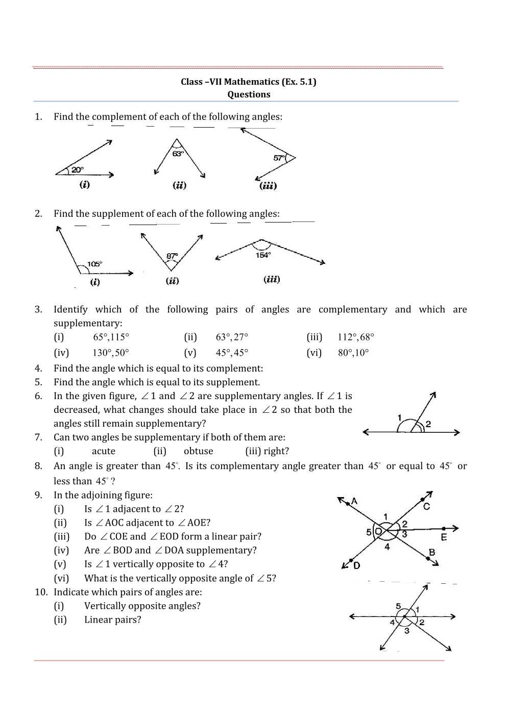 NCERT Solutions For Class 7 Maths Chapter 5 Lines and Angles
