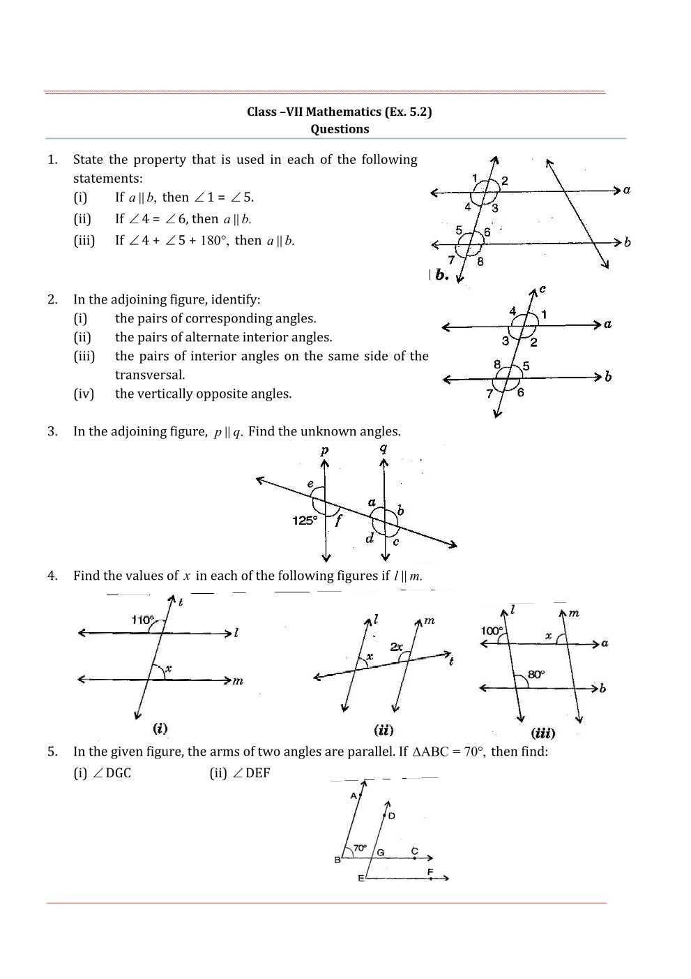 NCERT Solutions For Class 7 Maths Chapter 5 Lines and Angles
