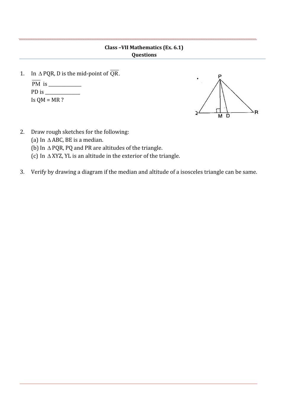 NCERT Solutions For Class 7 Maths Chapter 6 The Triangle and its Properties