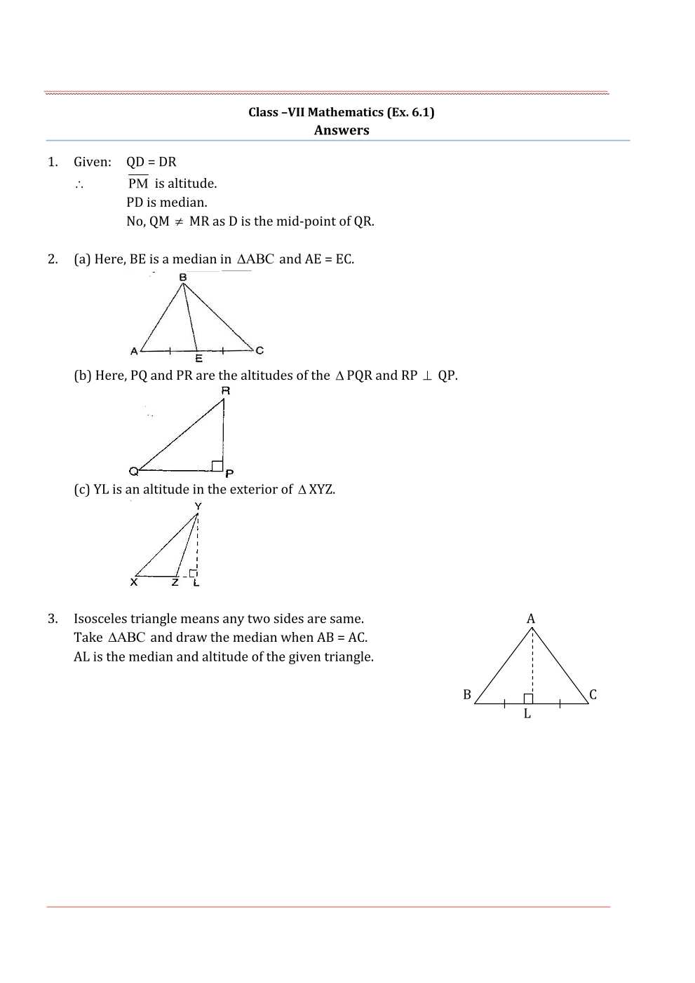 NCERT Solutions For Class 7 Maths Chapter 6 The Triangle and its Properties