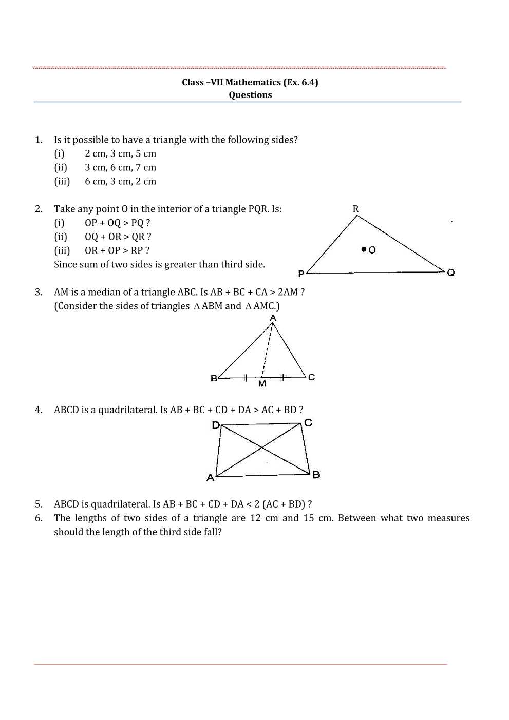 NCERT Solutions For Class 7 Maths Chapter 6 The Triangle and its Properties