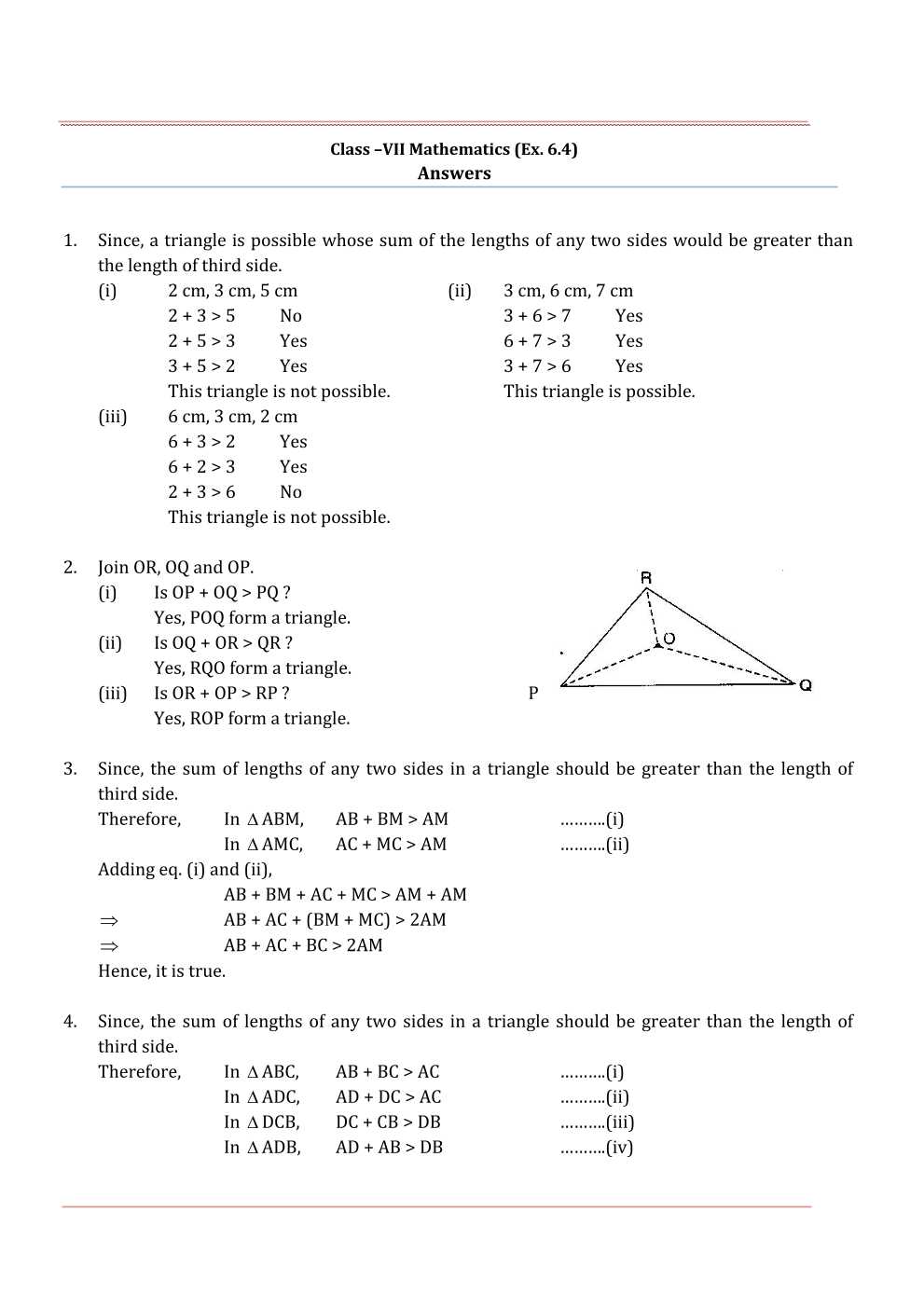 NCERT Solutions For Class 7 Maths Chapter 6 The Triangle and its Properties