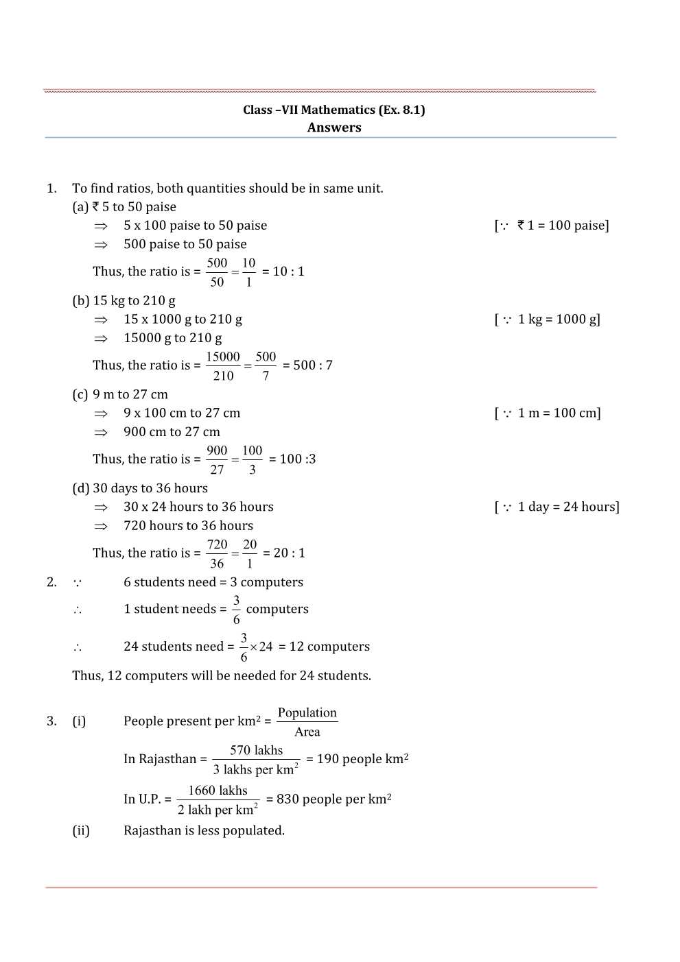 NCERT Solutions For Class 7 Maths Chapter 8 Comparing Quantities