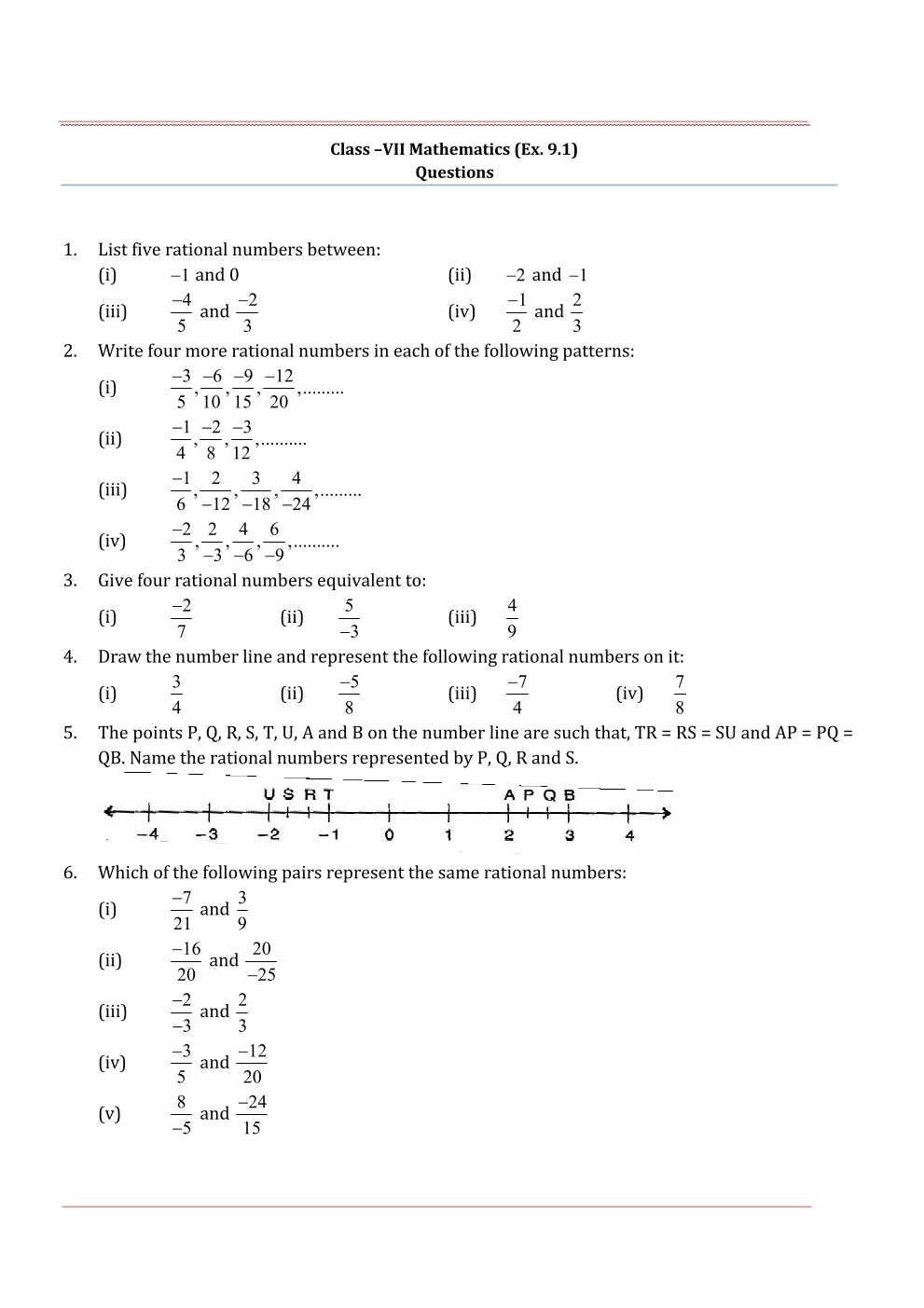 NCERT Solutions For Class 7 Maths Chapter 9 Rational Numbers