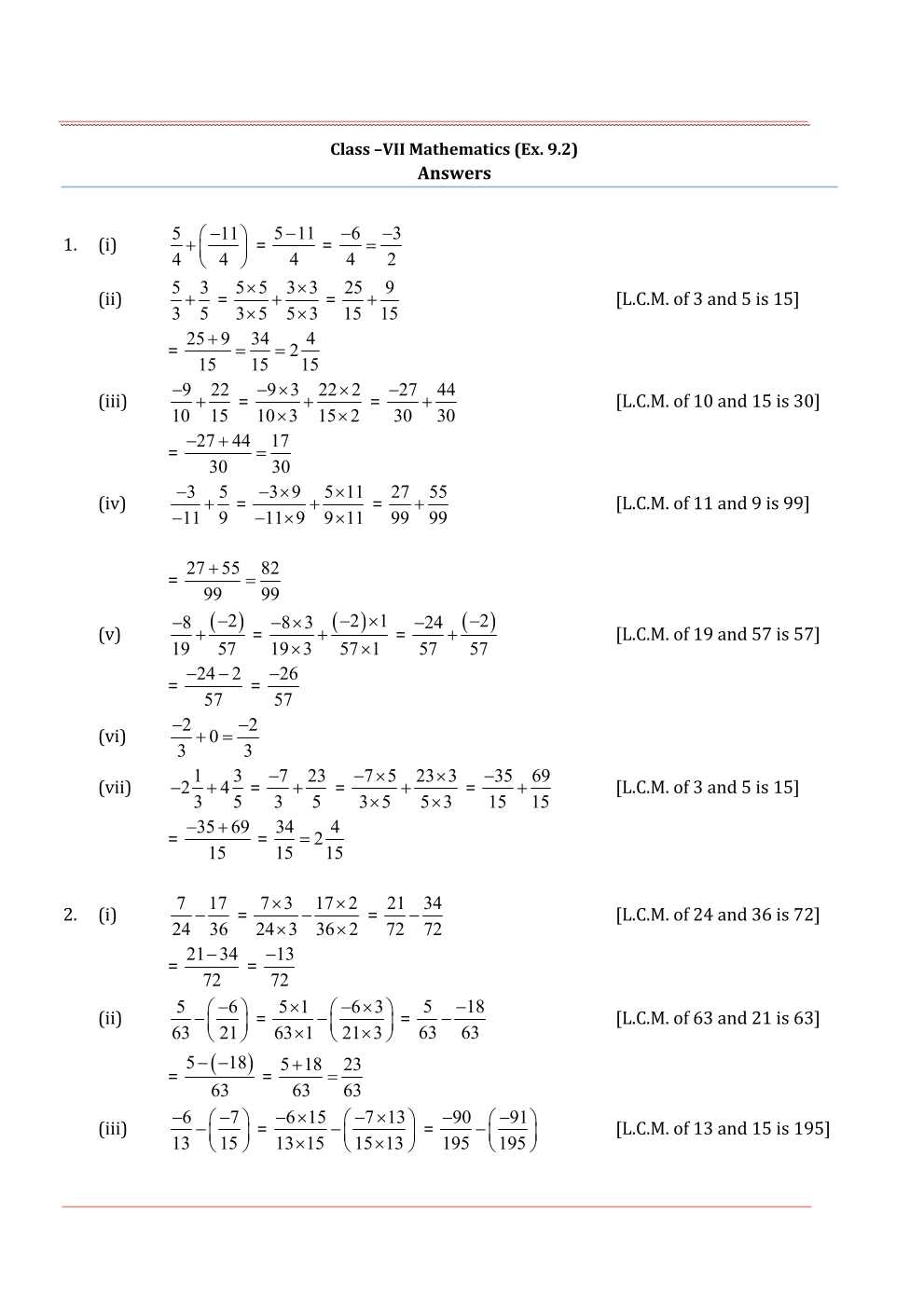 NCERT Solutions For Class 7 Maths Chapter 9 Rational Numbers