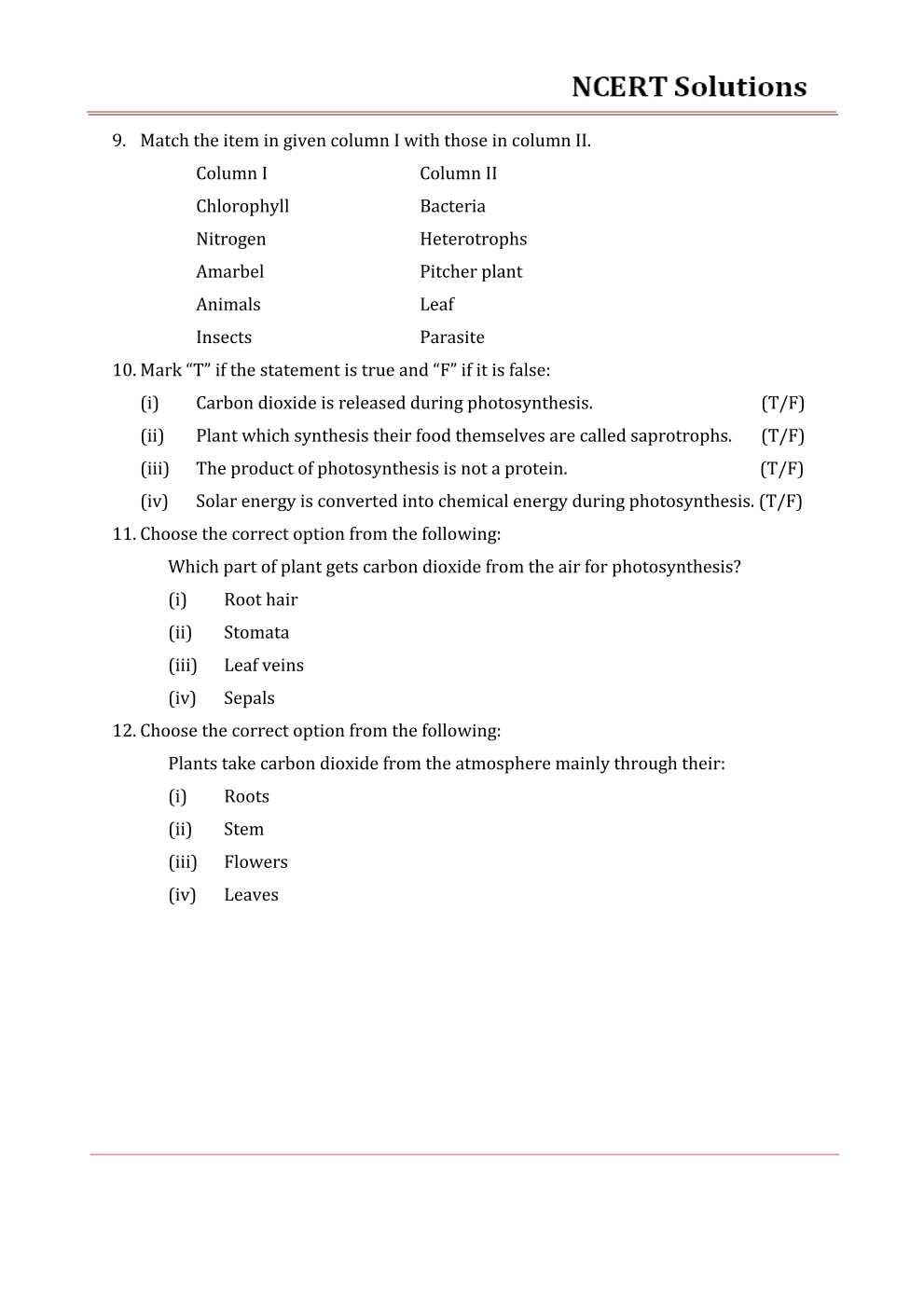 NCERT Solutions For Class 7 science Chapter 1 Nutrition in Plants