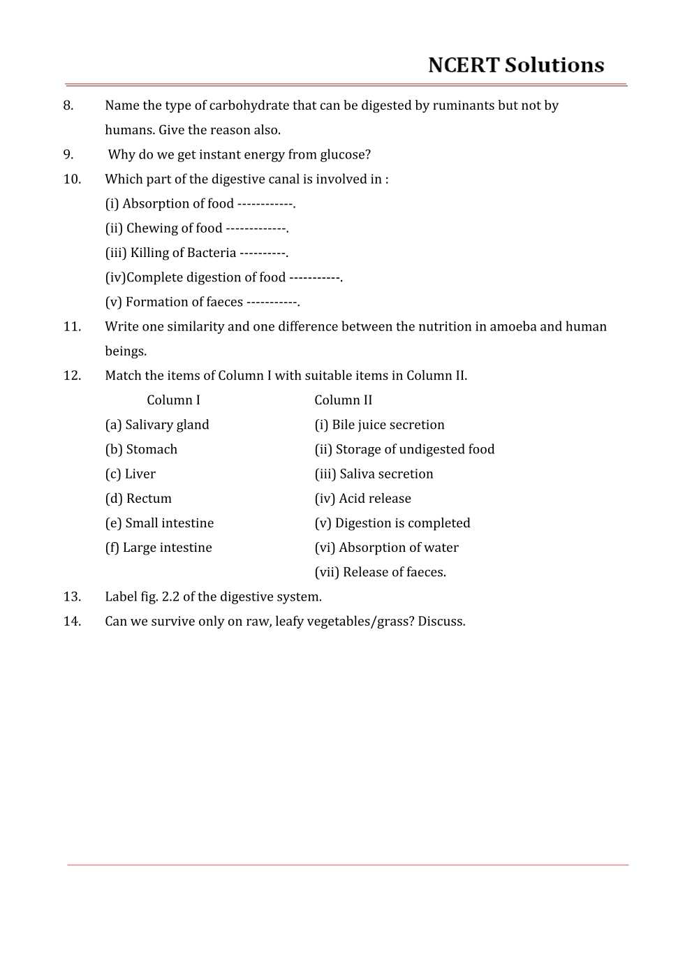 NCERT Solutions for Class 7 Science Chapter 2 Nutrition in Animals - Free  PDF
