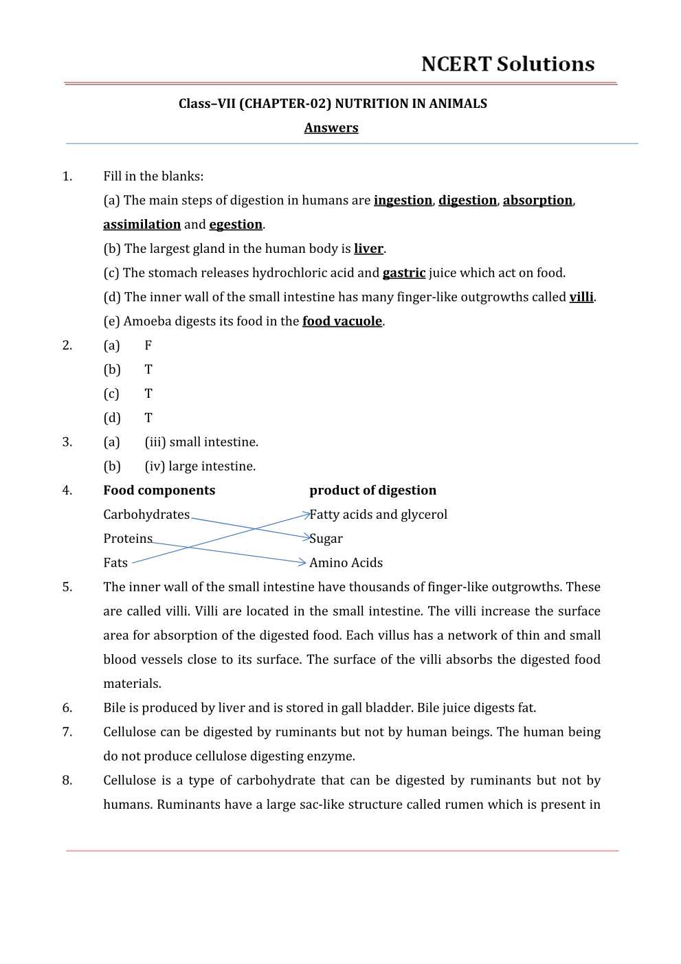 NCERT Solutions For Class 7 science Chapter 2 Nutrition in Animals