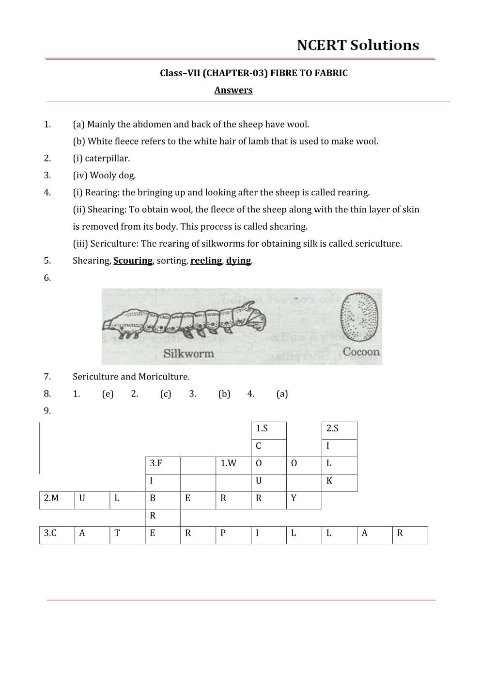 NCERT Solutions For Class 7 science Chapter 3 Fibre and Fabric