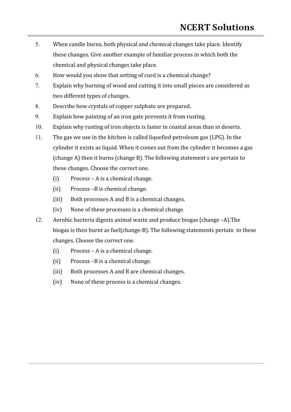 NCERT Solutions For Class 7 science Chapter 6 Physical and Chemical Changes