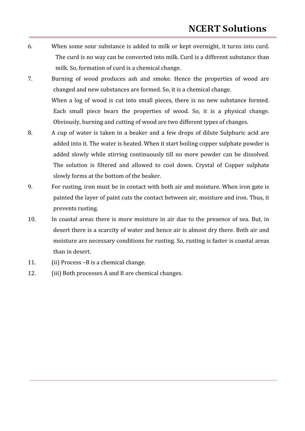 NCERT Solutions For Class 7 science Chapter 6 Physical and Chemical Changes