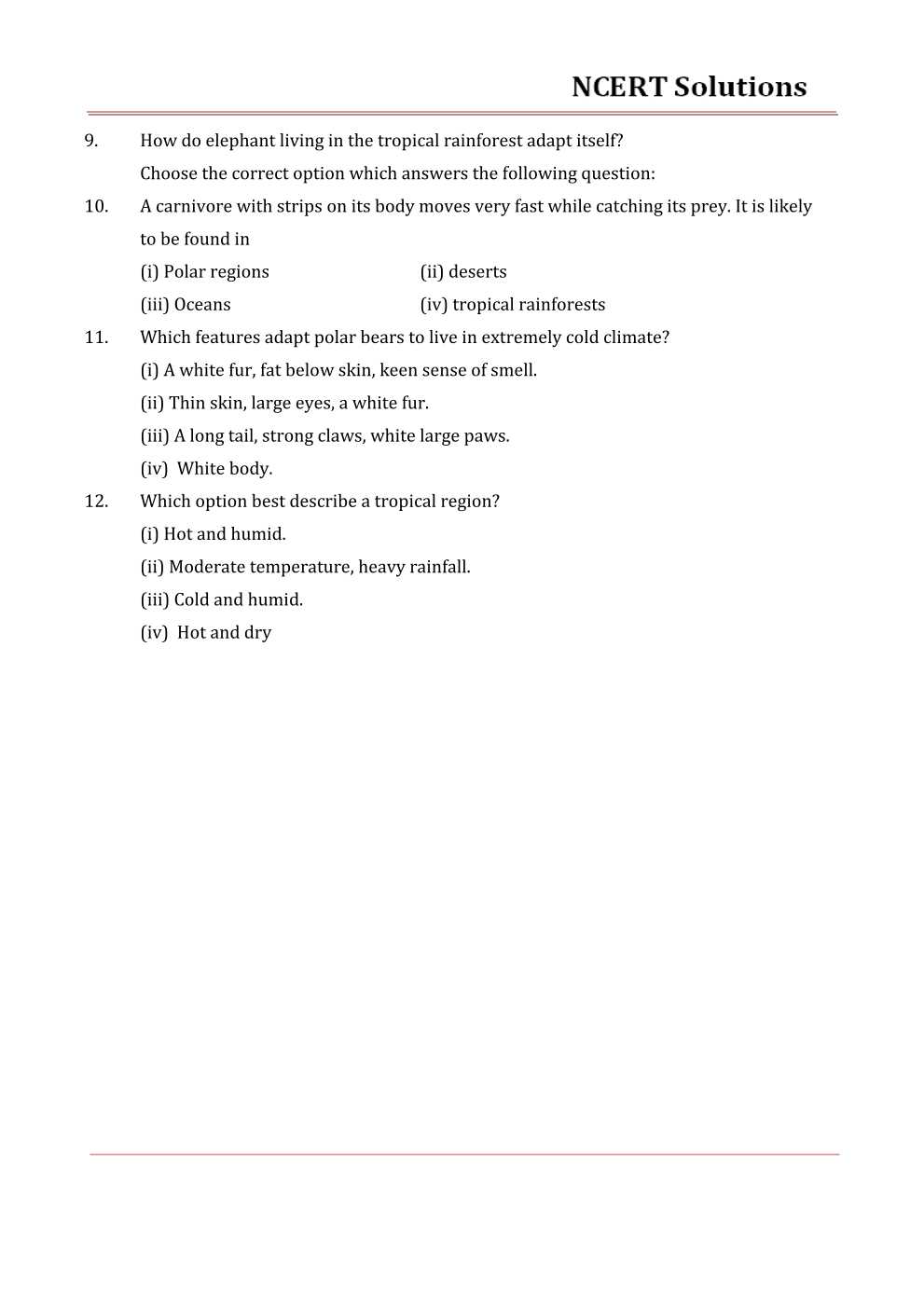 NCERT Solutions For Class 7 science Chapter 7 Weather, Climate, and Adaptations of Animals to Climate