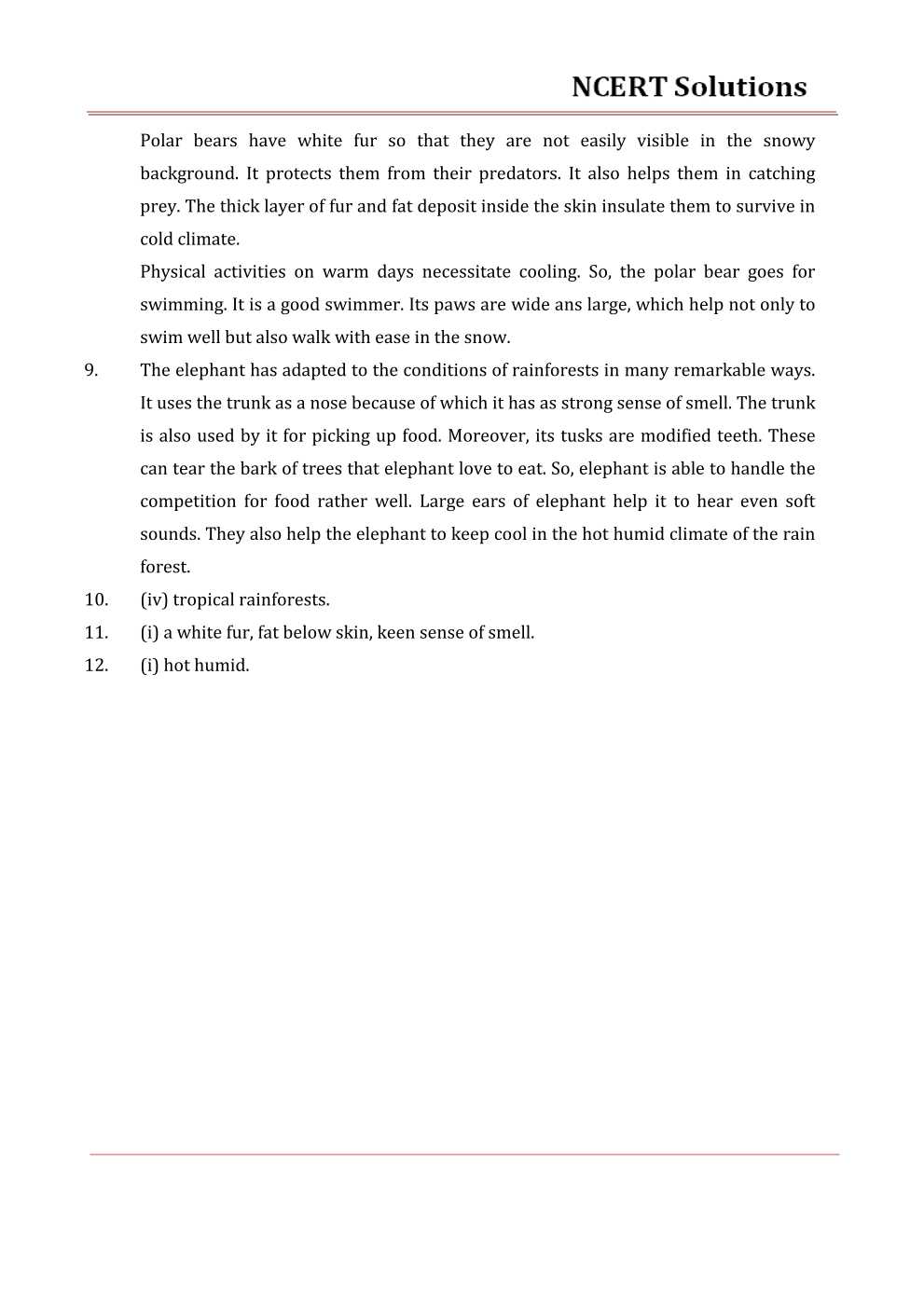 NCERT Solutions For Class 7 science Chapter 7 Weather, Climate, and Adaptations of Animals to Climate