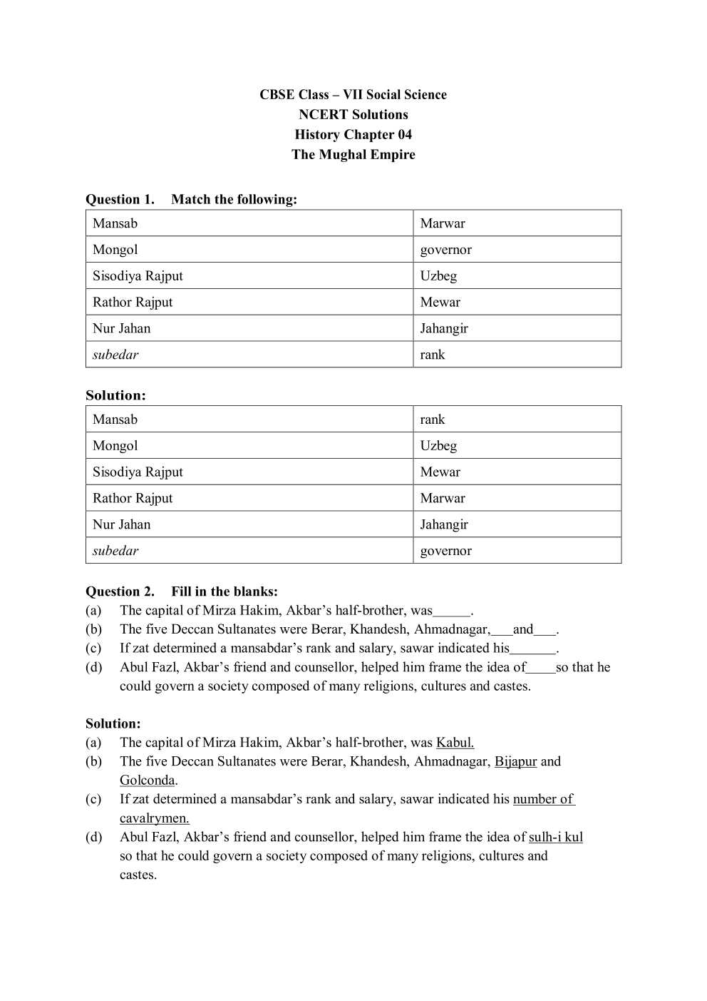 NCERT Solutions For Class 7 social science Our Pasts 2 chapter 4