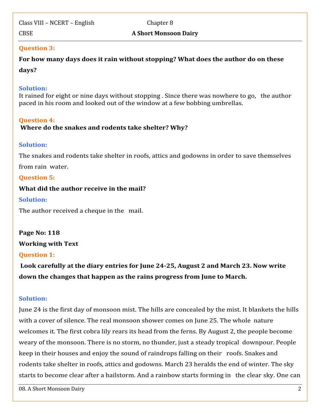 NCERT Solutions For Class 8 English Honey Dew Chapter 8