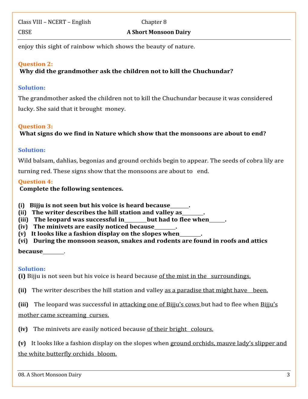 NCERT Solutions For Class 8 English Honey Dew Chapter 8 