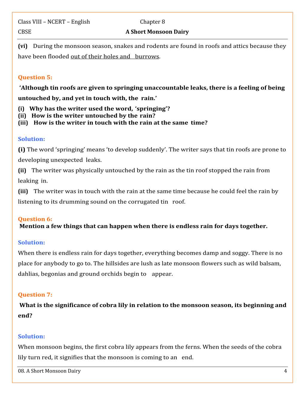 NCERT Solutions For Class 8 English Honey Dew Chapter 8