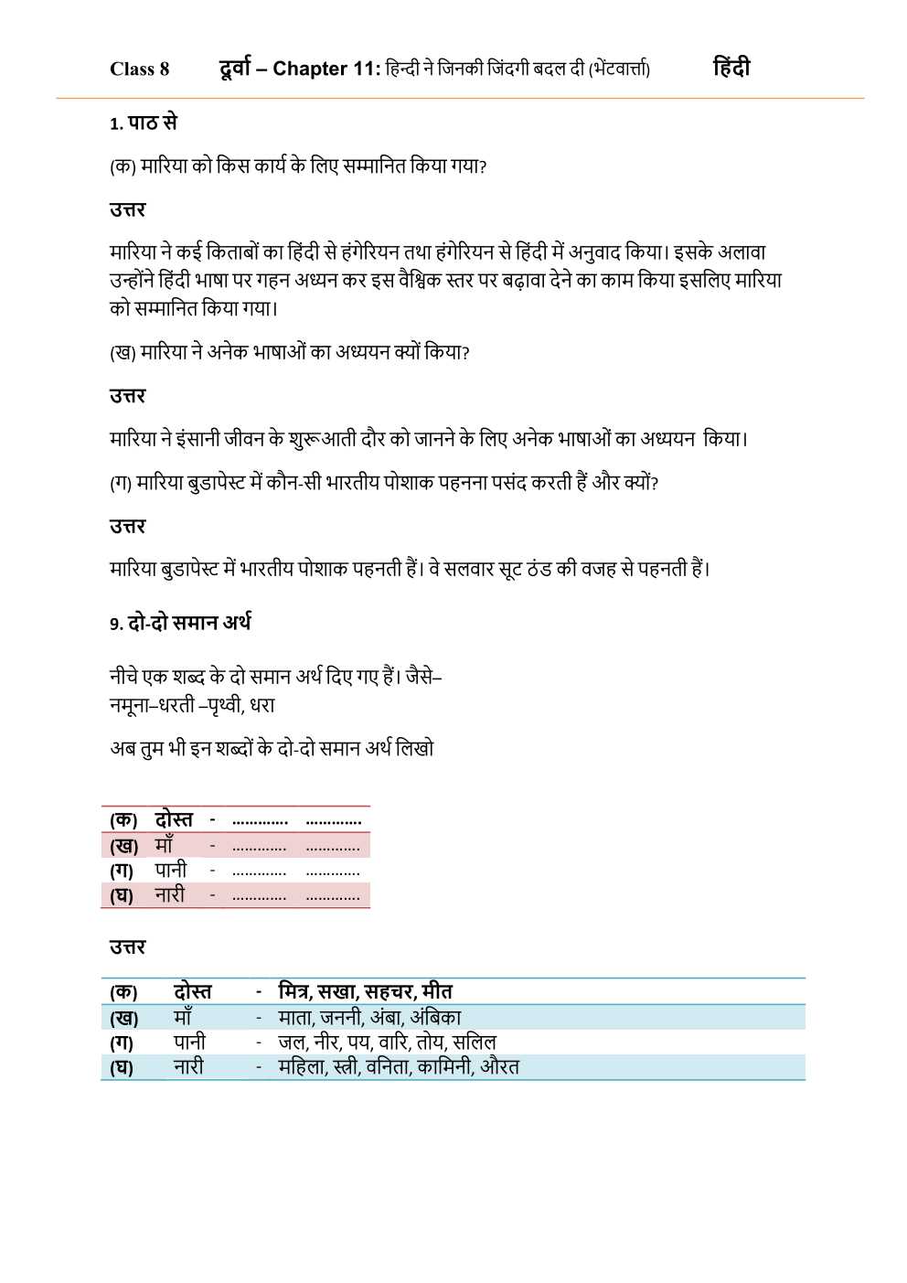 NCERT Solutions For Class 8 Hindi Durva Chapter 11