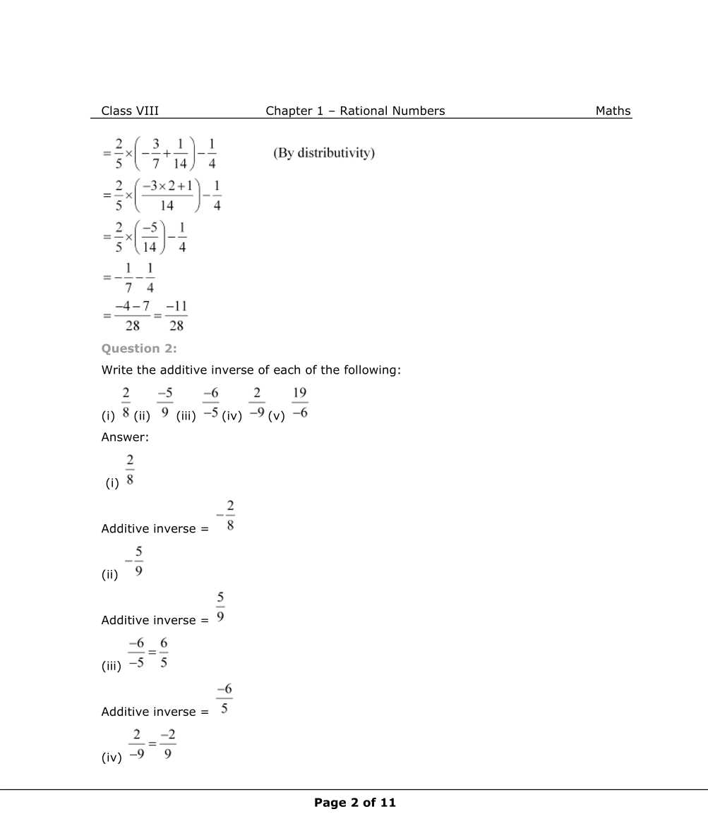 NCERT Solutions For Class 8 Maths Chapter 1