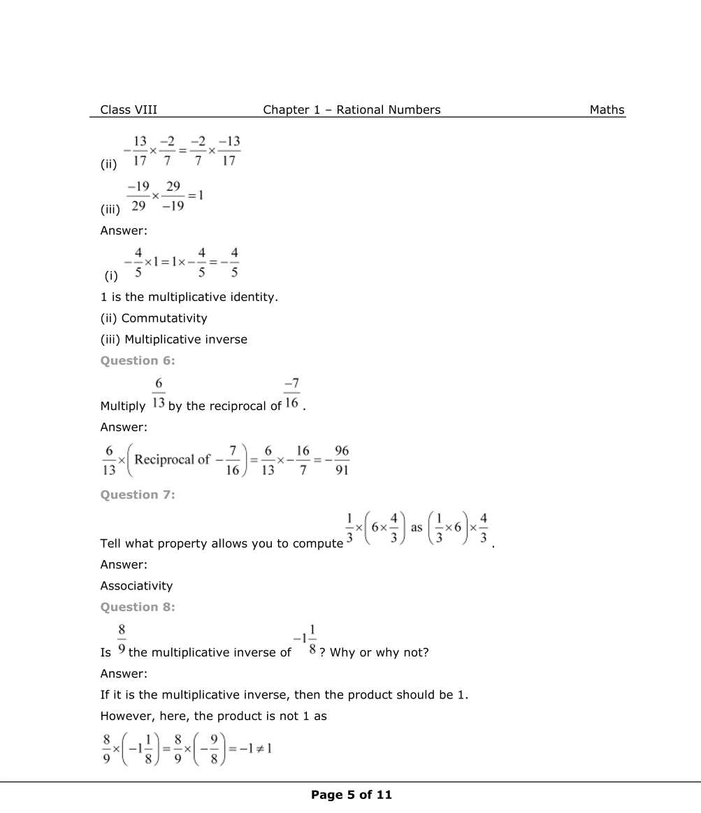 NCERT Solutions For Class 8 Maths Chapter 1