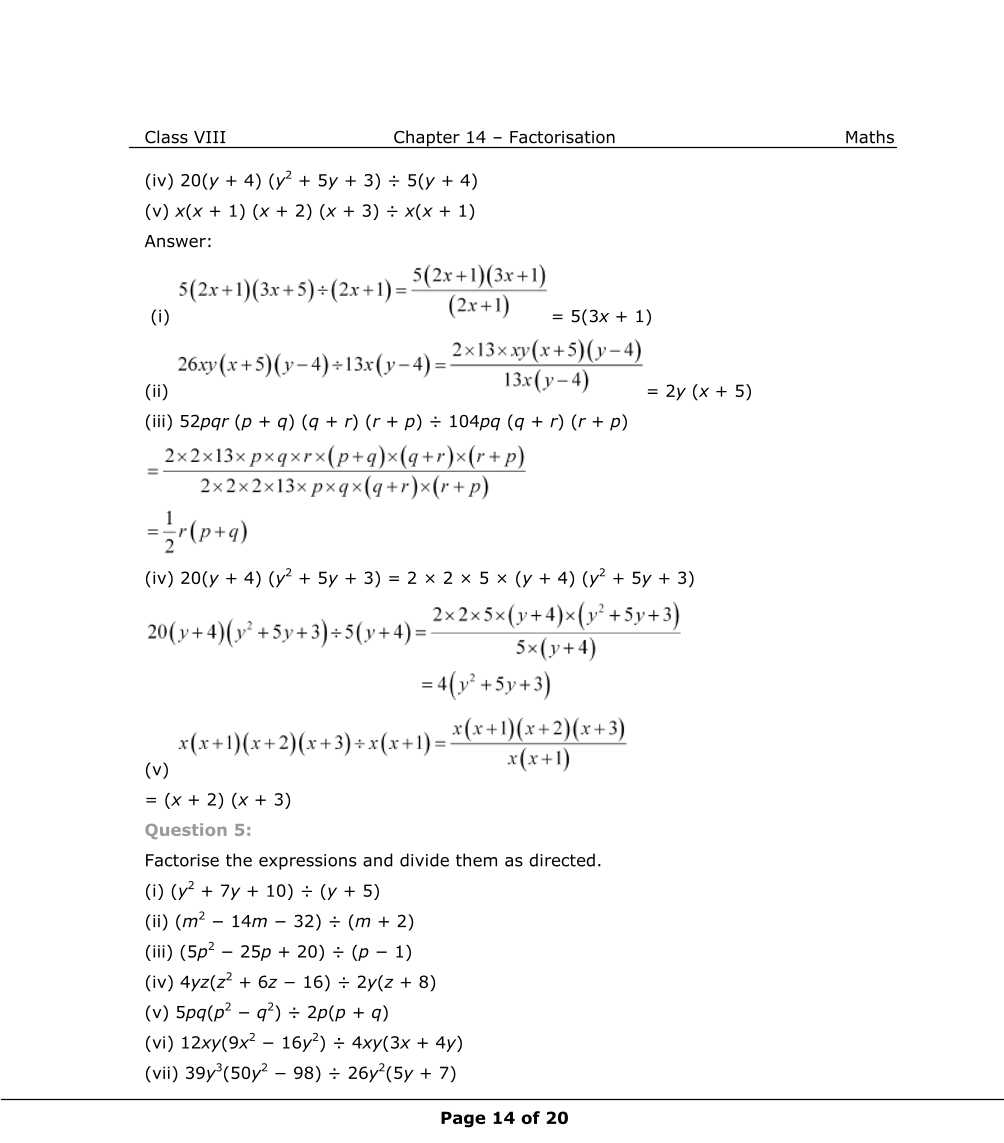 NCERT Solutions For Class 8 Maths Chapter 14