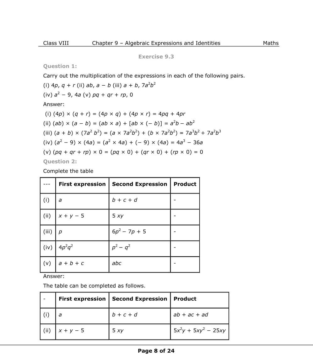 NCERT Solutions For Class 8 Maths Chapter 9