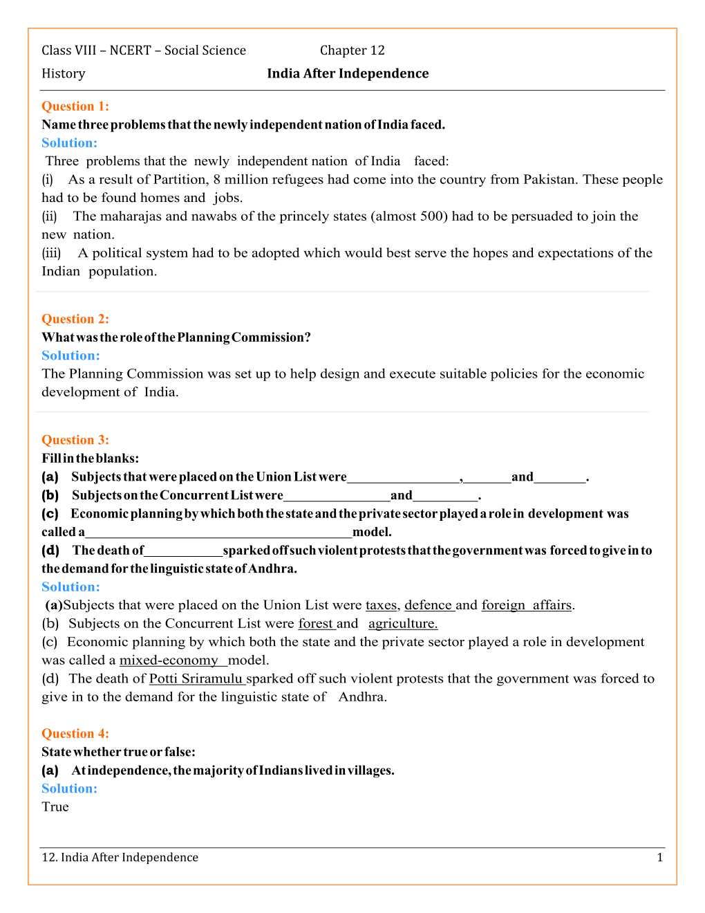 NCERT Solutions For Class 8 Social Science Our Pasts 3 Chapter 12 