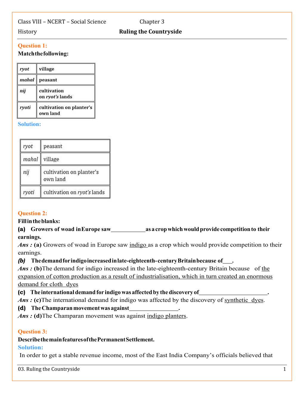 NCERT Solutions For Class 8 Social Science Our Pasts 3 Chapter 3