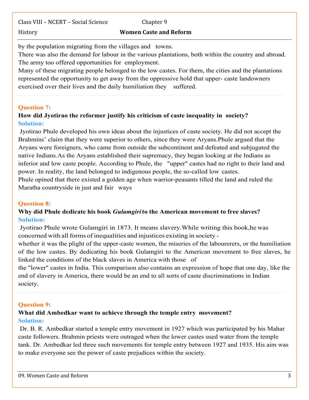 NCERT Solutions For Class 8 Social Science Our Pasts 3 Chapter 9