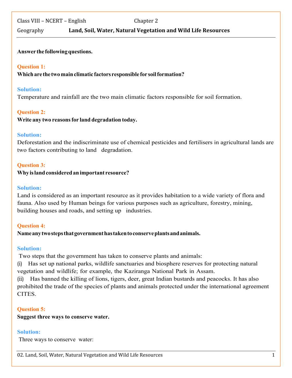 NCERT Solutions For Class 8 Social Science Resources and Development Chapter 2 