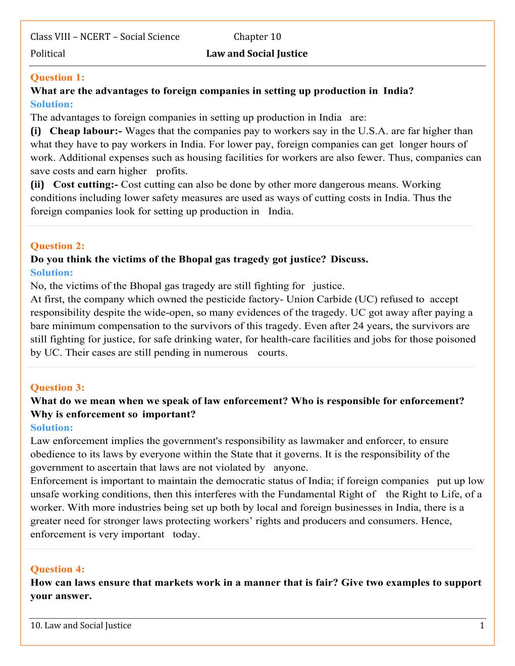 NCERT Solutions For Class 8 Social Science Social and Political Life Chapter 10