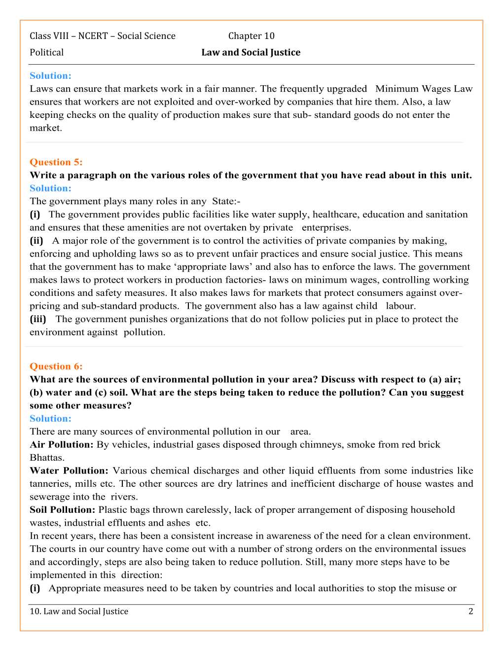 NCERT Solutions For Class 8 Social Science Social and Political Life Chapter 10