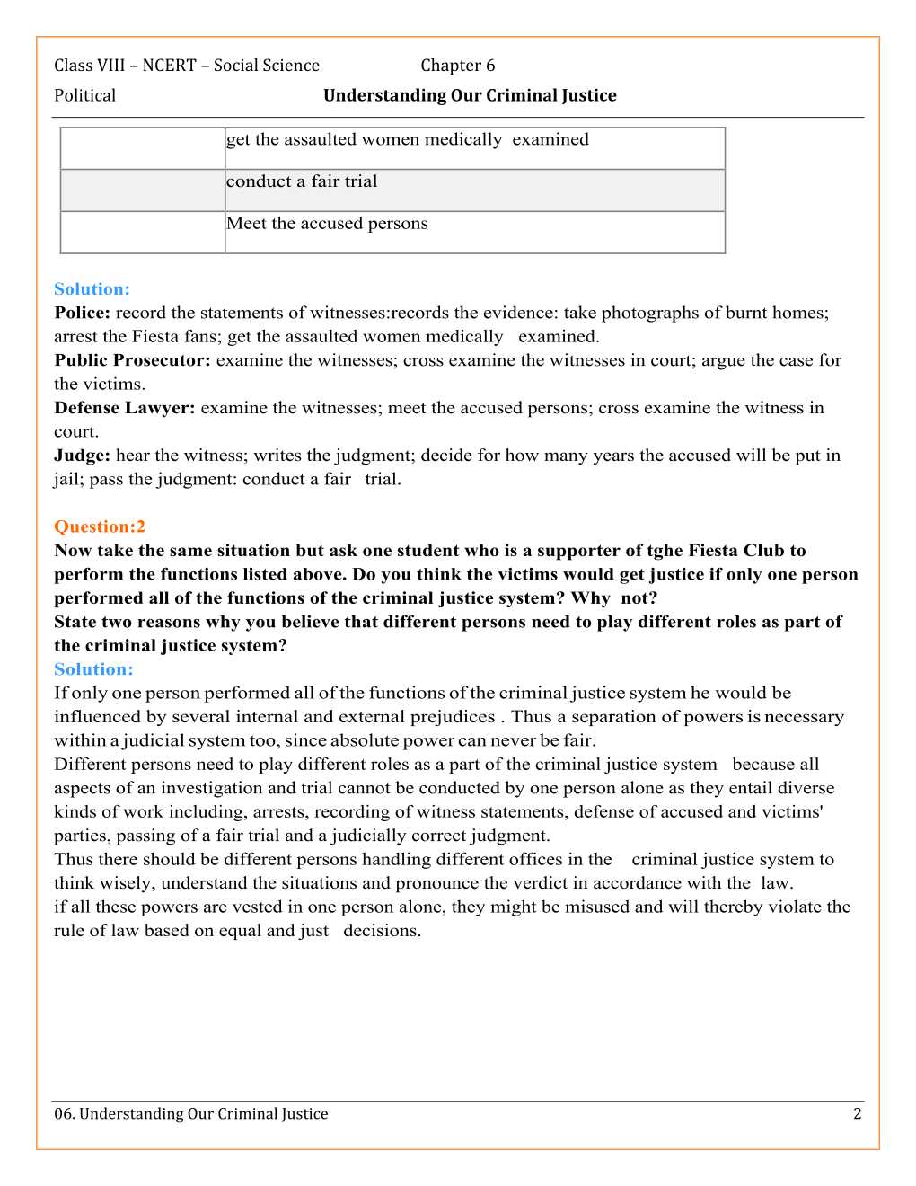 NCERT Solutions For Class 8 Social Science Social and Political Life Chapter 6