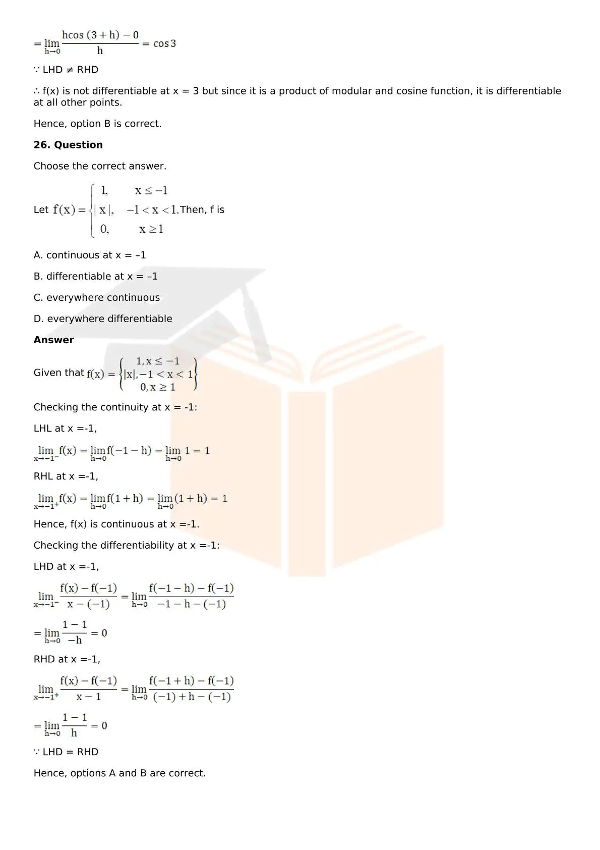 RD Sharma Solutions For Class 12 Maths Chapter 10 Differentiability