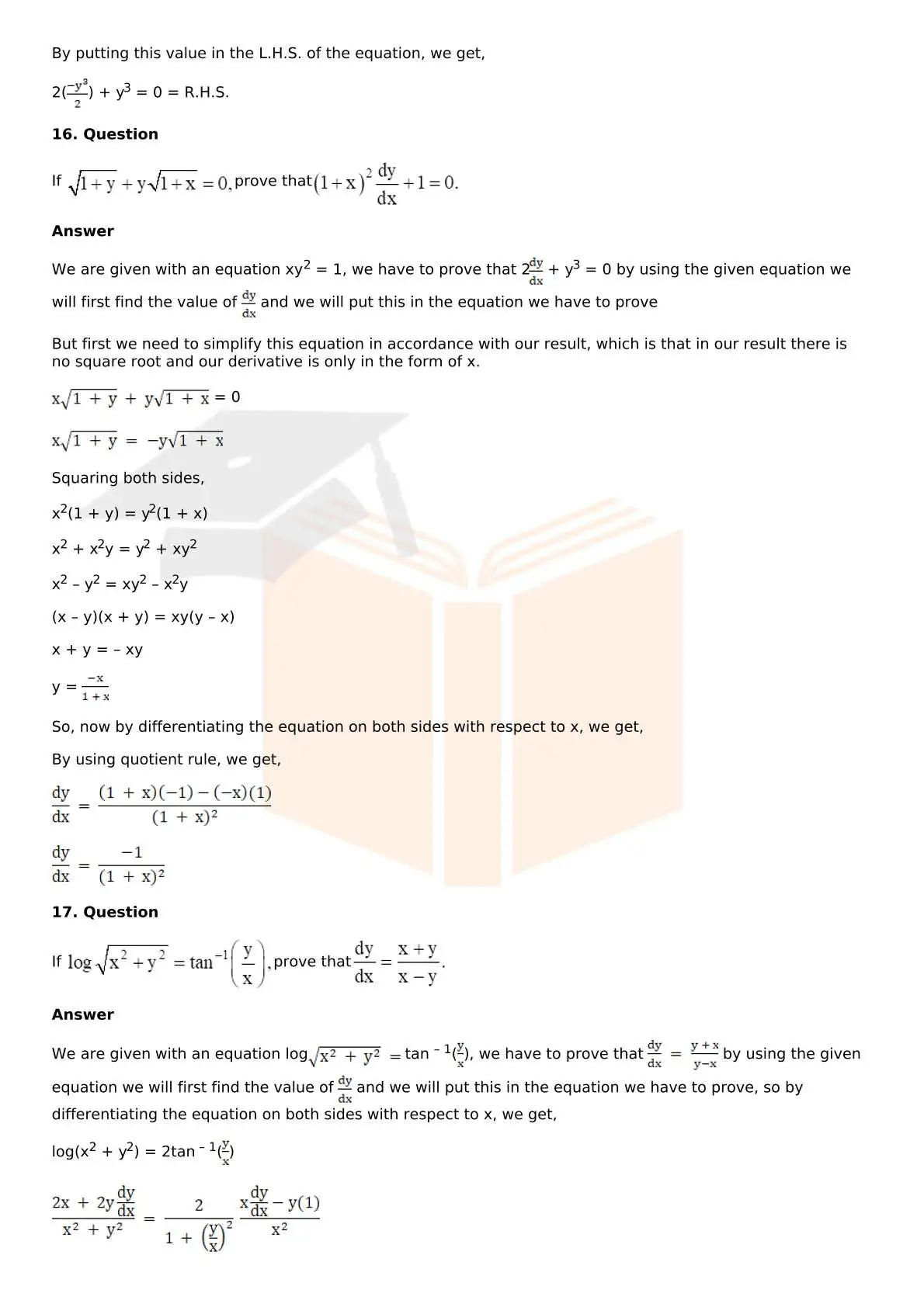 RD Sharma Solutions For Class 12 Maths Chapter 11 Differentiation