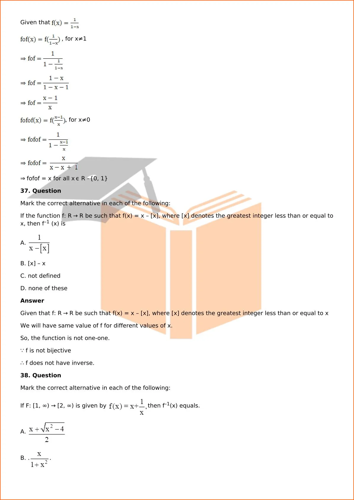 RD Sharma Solutions For Class 12 Maths Chapter 2 Functions