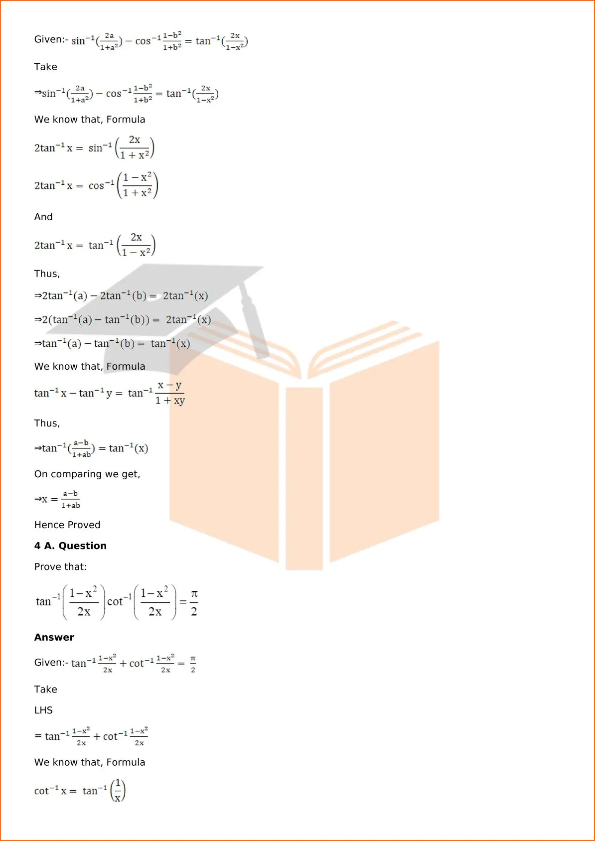 RD Sharma Solutions For Class 12 Maths Chapter 4 Inverse Trigonometric Functions