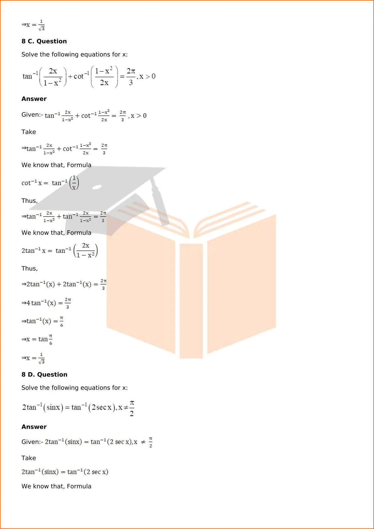 RD Sharma Solutions For Class 12 Maths Chapter 4 Inverse Trigonometric Functions