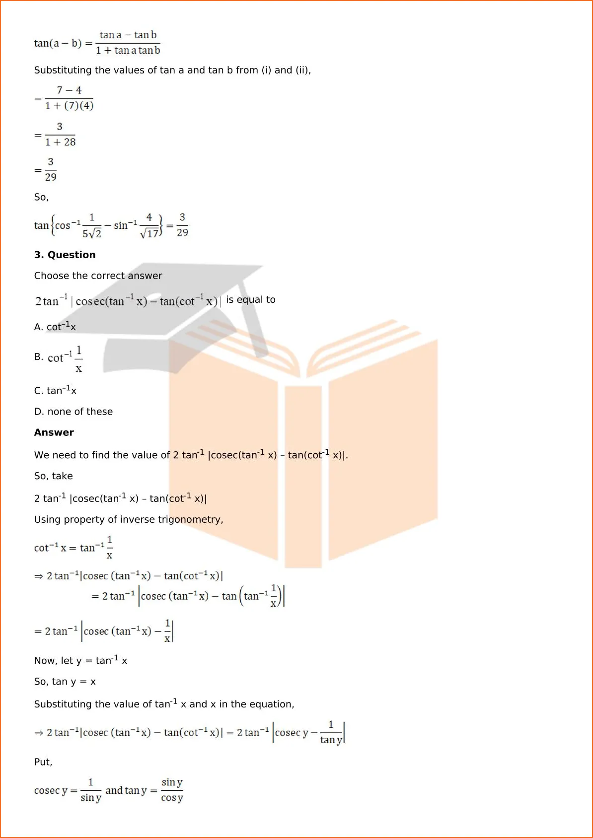 RD Sharma Solutions For Class 12 Maths Chapter 4 Inverse Trigonometric Functions