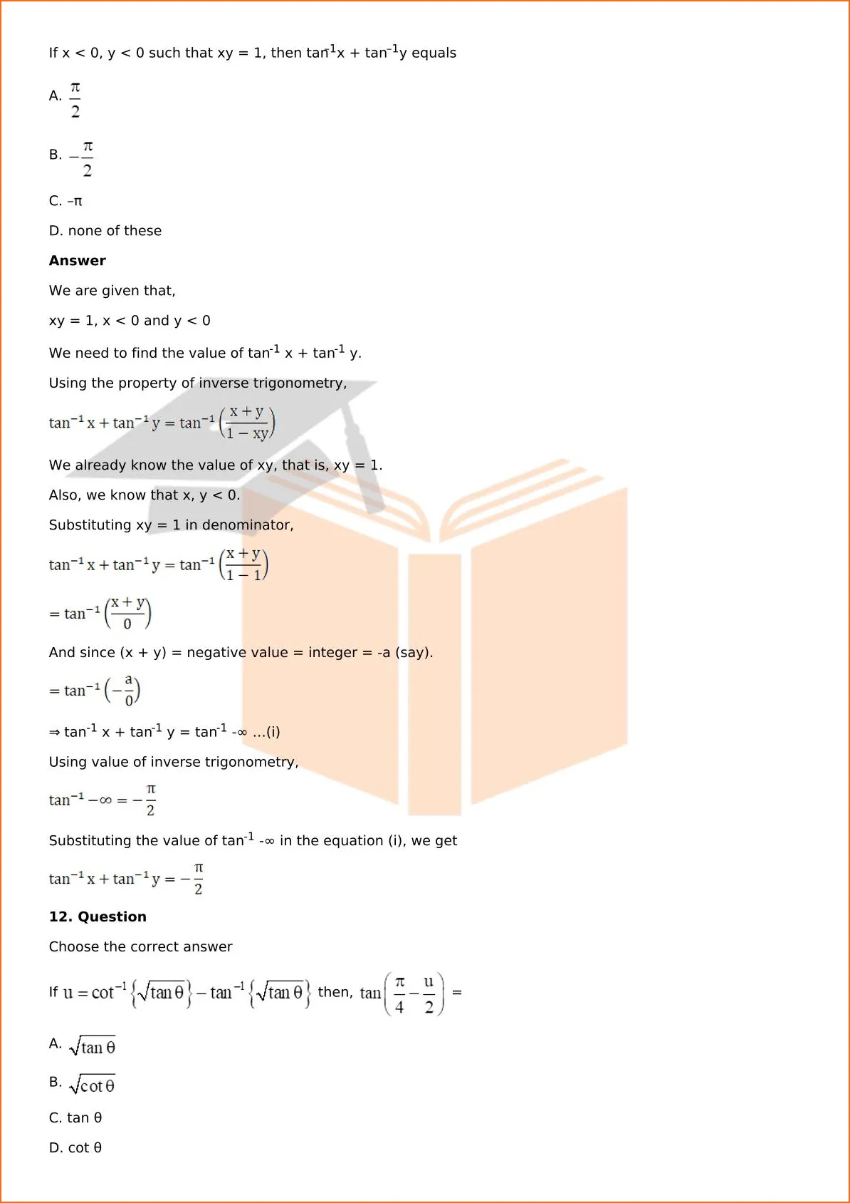 RD Sharma Solutions For Class 12 Maths Chapter 4 Inverse Trigonometric Functions