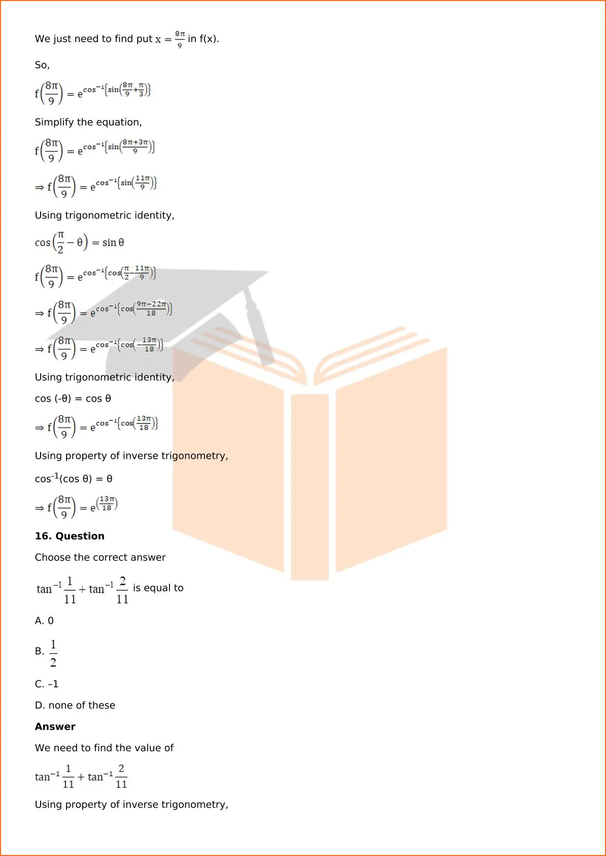 RD Sharma Solutions For Class 12 Maths Chapter 4 Inverse Trigonometric Functions