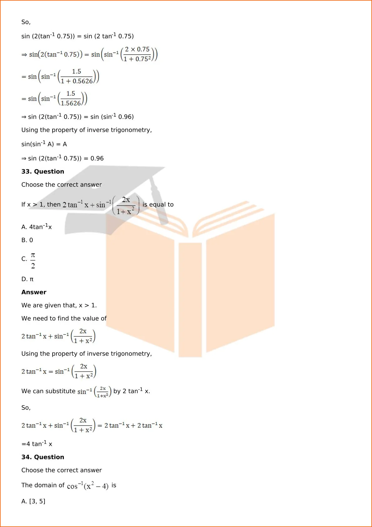 RD Sharma Solutions For Class 12 Maths Chapter 4 Inverse Trigonometric Functions