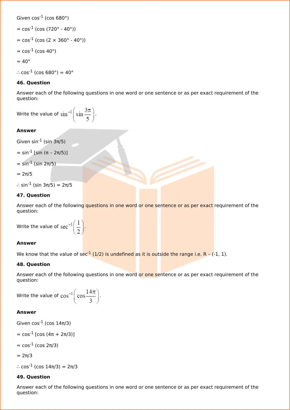 RD Sharma Solutions For Class 12 Maths Chapter 4 Inverse Trigonometric Functions