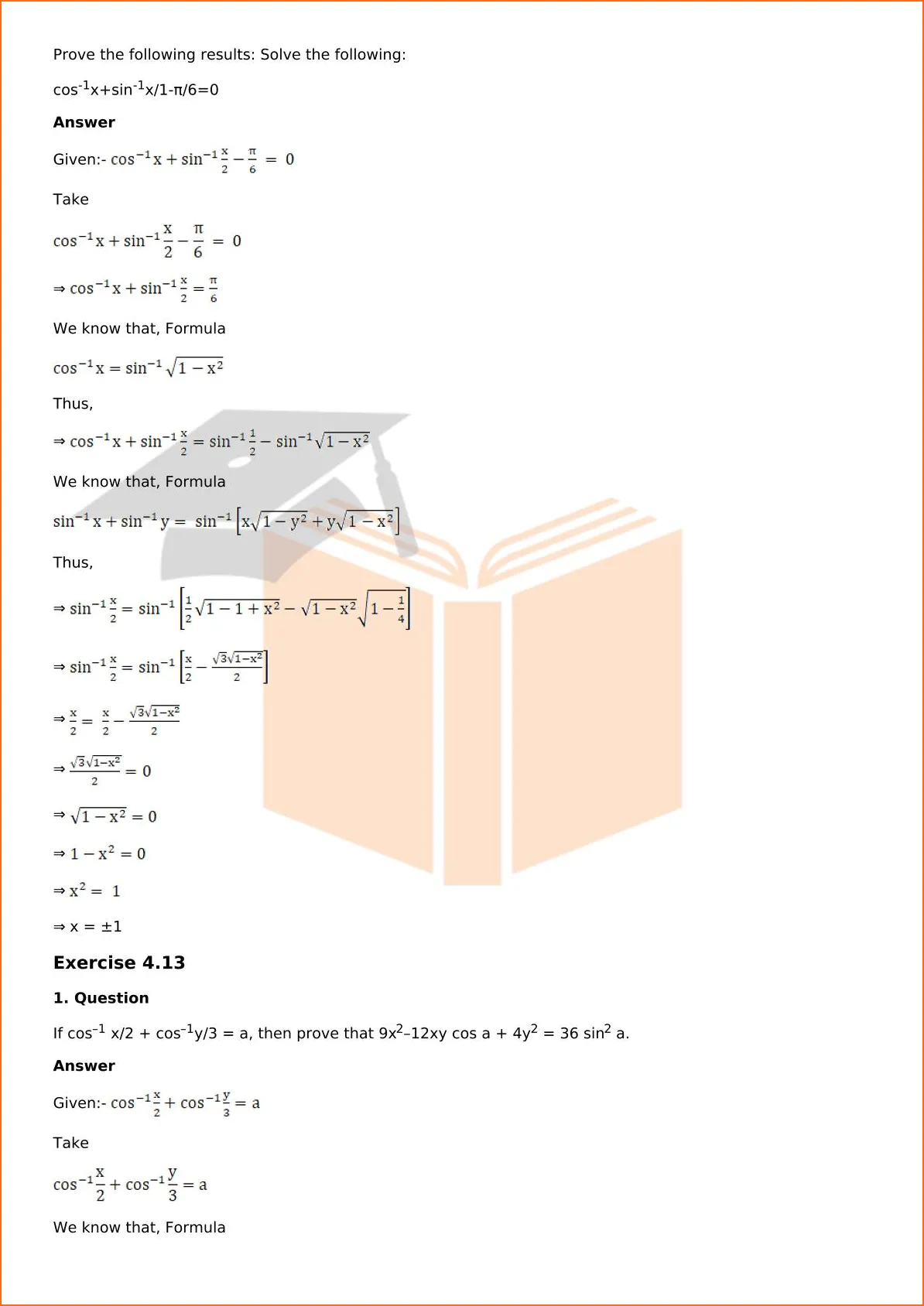 RD Sharma Solutions For Class 12 Maths Chapter 4 Inverse Trigonometric Functions