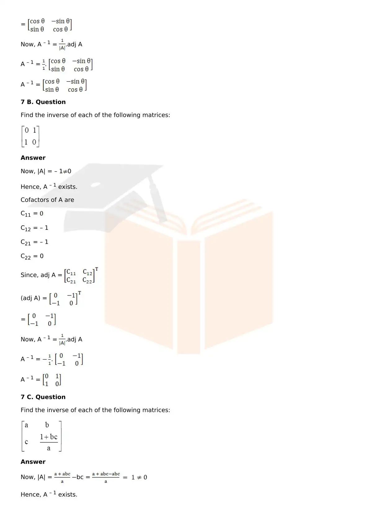 RD Sharma Solutions For Class 12 Maths Chapter 7 Adjoint And Inverse Of A Matrix