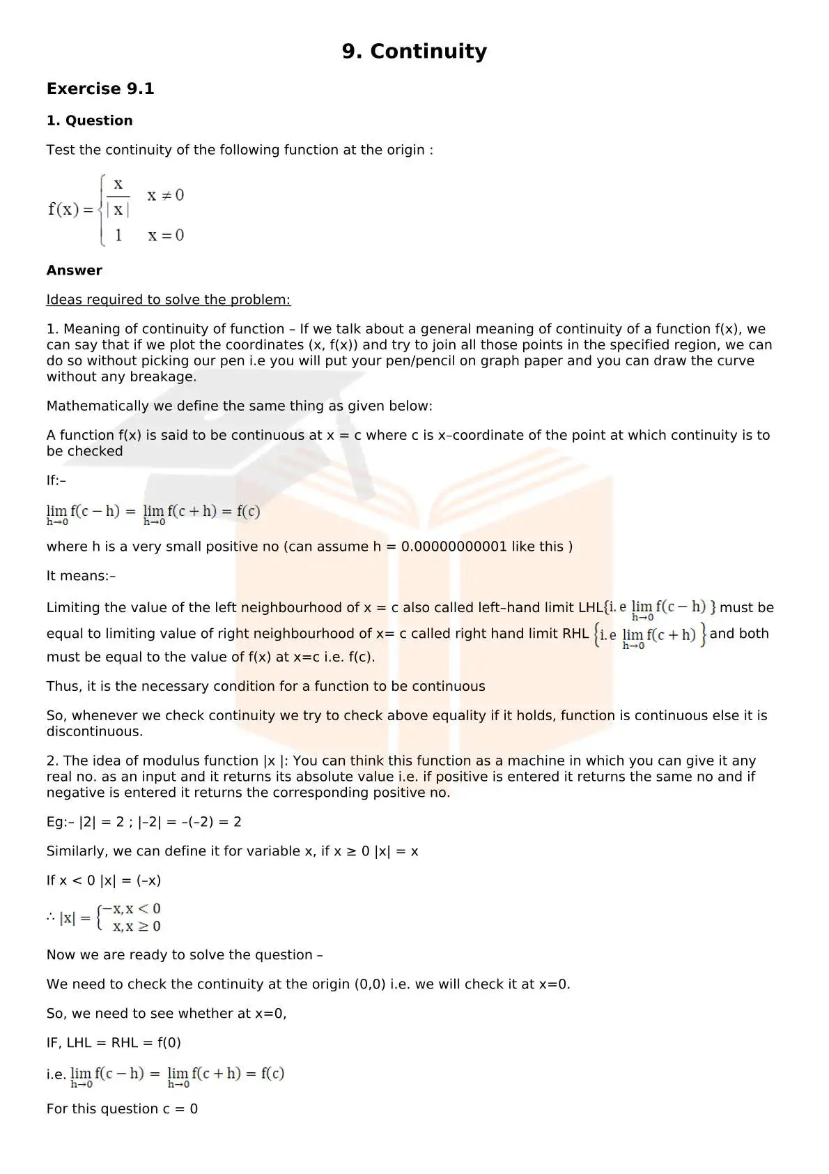 RD Sharma Solutions For Class 12 Maths Chapter 9 Continuity