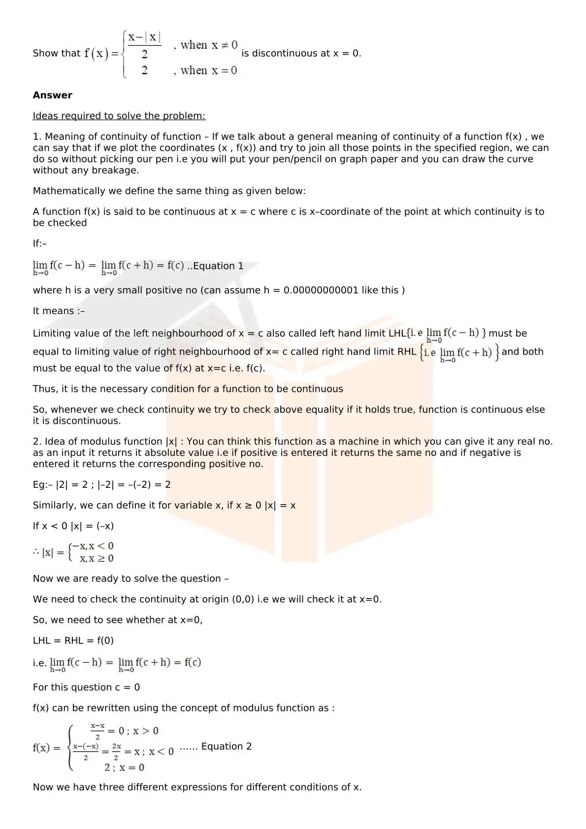 RD Sharma Solutions For Class 12 Maths Chapter 9 Continuity