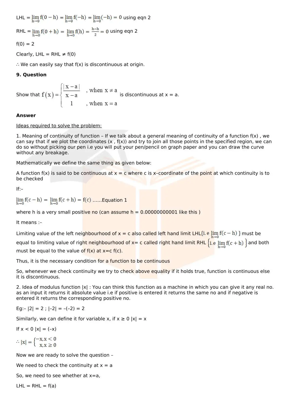 RD Sharma Solutions For Class 12 Maths Chapter 9 Continuity